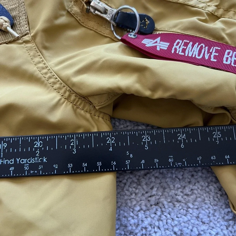 Alpha Industries Full‎ Zip Bomber Jacket Mens M Mustard Yellow Hooded Flight